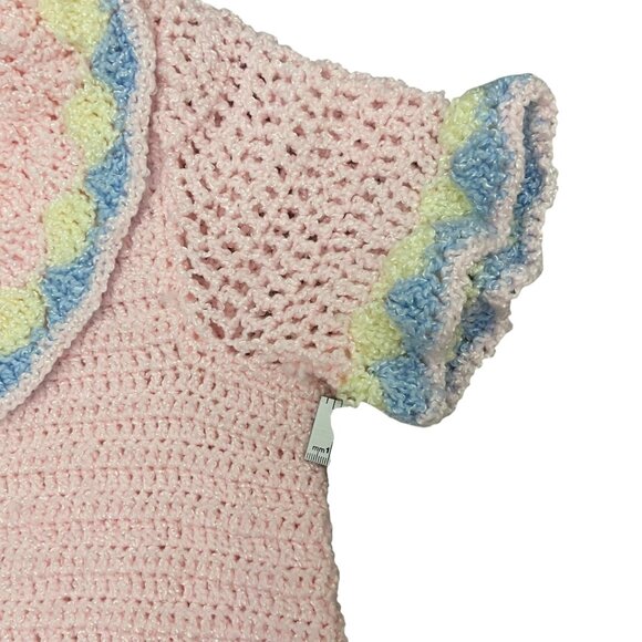 Vintage Handmade Crochet women Barbie style Dress With Scallop Trim Zigzag Belt - Picture 11 of 16